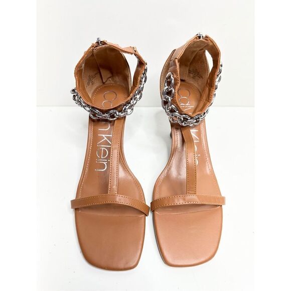 Calvin Klein Sandals Womens Size 8 Brown Chained Open Toe Heels - Picture 4 of 12
